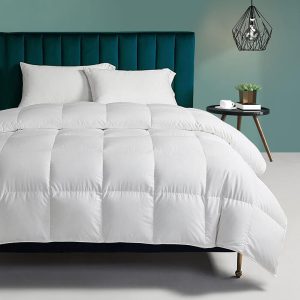 Organic Feather Down Comforter , All Season Duvet Insert with 100% Organic Cotton Cover, Medium Warm Bed Comforter with Corner Tabs (90x90, White)