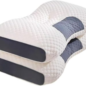 2pcs Extra Soft Massage Neck Pillow with Adjustable Ergonomic Contour Support, Pillow , Hidden Zipper Washable Cover - Modern Design, Suitable for All Seasons (White)