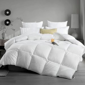 Hotel Luxury Down Fibers Comforter Oversized King Size - All Season Duvet Insert with Egyptian Cotton Blend Shell, High Fill-Power Hypoallergenic Fluffy Down Feather Fibers Filled, White