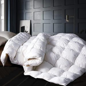 All Season Luxurious White Goose Down Feather Fiber Comforter Duvet Inserts  - Medium Warmth Ultra Soft 750 Fill Power White Bedding Comforter with 8 Tabs - 90x90 Pinch Pleat