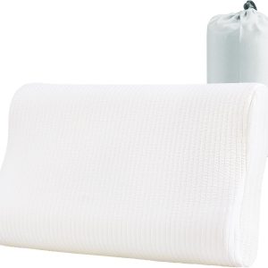 Memory Foam Travel Pillow, Pure Cotton Cover, Ergonomic Wave Compressible Camping Pillow for Sleeping, Portable Backpacking Neck Support Pillows for Hiking, Car & Airplane (Off White)