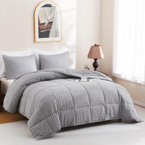 Wool Comforter Dvet Insert King Size for All Season, Luxurious Organic Wool Fill Duvet, Breathable Comforter, 100% Noiseless Waffle Cotton Shell (Gray)