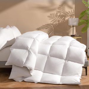 Luxury King Size Down Comforter, 50% Real Down Filled, Ultra-Soft Cotton Blend, Medium Weight for All Season, Hotel Style Duvet Insert with Ties (106x90 Inches, White)
