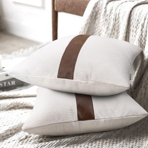 Patchwork Linen Faux Leather Pillowcase 16x16 inches