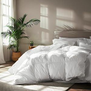 Goose Feather Down Fiber Cotton Comforter  - 100% Cotton Duvet Insert - Hotel Luxury Hypoallergenic Bedding Comforter All Season Medium Warmth 90 x 90 Inch White