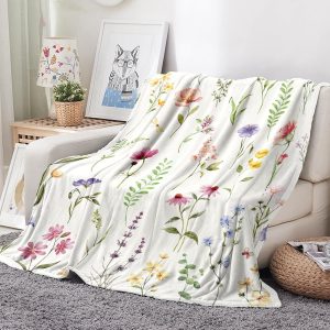 Floral Print Blanket, 50x60cm, Soft Flannel Trim Blanket