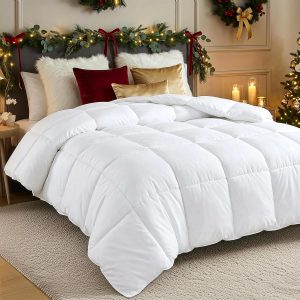 Comforters , All Season Duvet Insert, Down Alternative Box Stitched Bed Comforter with Corner Tabs, Machine Washable (White)